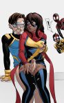 1girl big_breasts big_penis breast_grab breast_squeeze breasts brown_eyes brown_hair brown_skin cum cum_on_legs cum_trail cyclops_(x-men) dark-skinned_female interracial kamala_khan light-skinned_male long_hair marvel marvel_comics miles_morales ms._marvel muslim muslim_female nova_(marvel) peeking penis red_scarf sam_alexander scarf scott_summers shocked spider-man stockings superhero superheroine thigh_sex thighjob