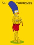  big_breasts blue_hair erect_nipples large_areolae marge_simpson no_bra pearls the_simpsons thighs yellow_skin 