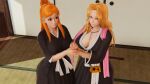  2girls 3d bleach breast breast_press inoue_orihime long_hair matsumoto_rangiku orange_hair orihime_inoue rangiku_matsumoto tagme wanereart3d 