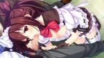 1girl breasts brown_eyes brown_hair censored cleavage fellatio game_cg highres hoshina_yuki hoshina_yuuki_(lovesick_puppies) kneeling lovesick_puppies maid maid_uniform mary_janes oral pokemon rozen5 shoes thighhighs