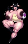 1girl big_ass big_breasts black_hair bovine cute m_jr_art miltank pink_skin pubic_hair smile