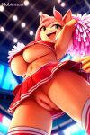  1girl ai_generated amy_rose anus ass cheerleader close-up from_below full_body furry furry_female grin huge_breasts lens_flare mobians.ai open_mouth pussy sega socks sonic sonic_the_hedgehog_(series) stadium stockings sweat teeth under_boob upskirt viewed_from_below 