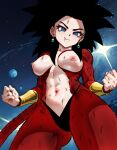  1girl big_breasts black_hair blue_eyes breasts_out dragon_ball dragon_ball_gt dragon_ball_super fanart kefla master_gogeta_gt potara_earrings red_fur solo_focus super_saiyan_4 super_saiyan_4_kefla tagme 