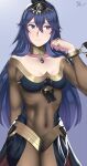  1girl absurd_res alluring alternate_costume arcedo armlet athletic_female bare_shoulders blue_eyes blue_hair blush bracelet breasts cape circlet cleavage covered_female_abs dancer earrings female_abs_visible_through_clothing female_focus fire_emblem fire_emblem_awakening fire_emblem_heroes fit_female hair_between_eyes high_res jewelry long_hair looking_at_viewer lucina lucina_(fire_emblem) matching_hair/eyes medium_breasts midriff necklace nintendo open_mouth ponytail simple_background tiara 