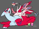  2014 3_toes :d ambiguous_gender barefoot blush bow canine chocolate drooling eeveelution eyelashes female food fur half-closed_eyes happy hi_res juice latias legendary_pokã©mon long_ears looking_up lying mammal nintendo nude on_side on_top open_mouth poffin pokemon pokã©mon pussy pussy_juice saliva sharp_teeth size_difference smile sylveon teeth tongue tongue_out video_games wet whimsydreams 