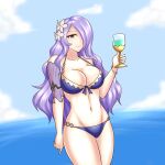  1girl 1girl 1girl alluring alternate_costume bikini blue_bikini blue_swimsuit breasts camilla_(fire_emblem) camilla_(summer)_(fire_emblem) female_only fire_emblem fire_emblem_fates fire_emblem_heroes hayato_stuff looking_at_viewer nintendo official_alternate_costume swimsuit 