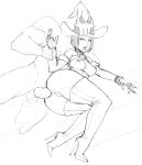  1boy 1girl anal arc_system_works ass blush boots bottomless breasts breasts_outside choker detached_sleeves guilty_gear half-closed_eyes hat hetero high_heels highres i-no legoman lips lm_(legoman) lying mole monochrome nipples on_side penis perky_breasts pussy sex short_hair stiletto_heels thigh_boots thighhighs uncensored witch_hat wrist_grab 