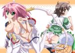  2girls ass blush bodysuit breasts cable green_eyes hair izumi_makihara kemeko_(kemeko_deluxe) kemeko_deluxe kemeko_deluxe! large_breasts makihara_izumi mm_(kemeko_deluxe) multiple_girls nipples nori_(akusei_shinseibutsu) nori_(artist) panties pink_hair school_uniform seifuku serafuku spacesuit sweat thighhighs topless underwear undressing white_panties 