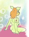  amberley_(the_dreamstone) ass breasts furry green_hair long_hair multicolored_fur nude_female orange_hair sideboob the_dreamstone 