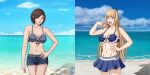  2girls 4thanysc alluring bikini blonde_hair blue_eyes blue_sky breasts brown_eyes brown_hair cleavage emilie_de_rochefort frenemies kazama_asuka namco ocean pin_up sokloeum tekken tekken_5_dark_resurrection tekken_7 tekken_8 tekken_tag_tournament_2 