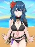  1girl alluring alternate_costume bikini black_bikini black_swimsuit breasts byleth_(fire_emblem) byleth_(fire_emblem)_(female) byleth_(summer)_(fire_emblem)_(female) female_only fire_emblem fire_emblem:_three_houses fire_emblem_heroes looking_at_viewer nintendo official_alternate_costume ondur swimsuit teal_eyes teal_hair 