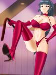  1girl alluring big_breasts bra cleavage elbow_gloves magenta_eyes natsume_(pokemon) panties pokemon_(anime) pokemon_(game) pokemon_frlg pokemon_gsc pokemon_hgss pokemon_rbgy sabrina sabrina_(pokemon) shimidevi teal_hair thighhigh_high_heels 