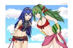 2_girls alluring arms_behind_back bare_shoulders big_breasts bikini blue_eyes blue_hair burns_tiger5 cleavage cloud fire_emblem fire_emblem_awakening fire_emblem_cipher fire_emblem_heroes green_eyes green_hair leaning_forward long_hair lucina lucina_(fire_emblem) lucina_(summer)_(fire_emblem) melon pin_up pointy_ears ponytail red_bikini small_breasts sonicheroxd stomach swimsuit thick_thighs thighs tiki_(adult)_(fire_emblem) tiki_(adult)_(summer)_(fire_emblem) tiki_(fire_emblem) watermelon