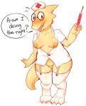 1girl 2015 3_toes 4_fingers alphys alphys_(undertale) anthro anthro_only blush bottomless bottomless_anthro bottomless_female breasts breasts_out breasts_out_of_clothes buckteeth claws clothing dinosaur dinosaur_girl english_text eyewear feet female_anthro female_only full_body garter_belt garter_straps genitals glasses hentai-foundry legwear lizard lizard_girl lizardbat_(artist) monster monster_girl needle nervous nipples non-mammal_breasts non-mammal_nipples nurse nurse_cap panties partially_clothed partially_clothed_anthro partially_clothed_female pussy reptile reptile_girl round_glasses saliva scalie solo solo_female speech_bubble standing stockings sweatdrop syringe tail talking talking_to_viewer teeth tentabat text third-party_source undertale undertale_(series) underwear white_background yellow_body yellow_skin