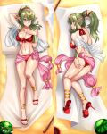 1girl 1girl absurd_res alluring artist_name ass ass_cleavage bikini breasts butt_crack cleavage collarbone dakimakura fire_emblem fire_emblem_awakening fire_emblem_heroes food fruit green_eyes green_hair hand_on_own_chest high_heels high_res hocen long_hair looking_back lying manakete multiple_views nintendo pink_sarong pointy_ears ponytail red_bikini sarong swimsuit tiara tiki_(adult)_(fire_emblem) tiki_(adult)_(summer)_(fire_emblem) tiki_(fire_emblem) vilde_loh_hocen watermelon