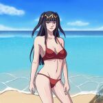 1girl 4thanysc alluring bare_legs beach big_breasts black_hair cleavage fire_emblem milf nintendo ocean purple_hair sokloeum tharja tharja_(fire_emblem) tiara