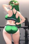  1girl 1girl alluring ass big_breasts green_eyes green_hair gym_clothes gym_shorts kid_icarus long_hair nightcore_(artist) nintendo palutena sports_bra 