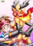  1boy 1girl ass bbmbbf black_fur blush brown_eyes brown_hair clothed_male clothed_male_nude_female emboar female_pokemon fire looking_back male_human male_human/female_anthro male_human/female_anthro_pokemon male_human/female_pokemon nate_(pokemon) nintendo nude_female orange_eyes orange_fur orange_skin palcomix penis penis_in_pussy pokemon pokemon_bw pokemon_bw2 pokepornlive pussy riding vaginal vaginal_penetration vaginal_sex 