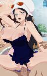 anime aqua_eyes artanis69xd black_hair hat hourglass_figure huge_breasts male/female nico_robin one_piece sanji straw_hat_pirates sun_hat sunglasses sunglasses_on_head vaginal