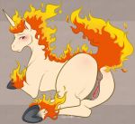 2013 anus ass blush equine female feral fire fire_hair hooves horn horse looking_at_viewer looking_back lying nintendo pokemon presenting presenting_hindquarters pussy rapidash red_eyes ryunwoofie solo unicorn video_games white_skin