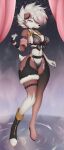  1girl anthro anthro_only big_ass big_breasts black_hair cute female female_anthro female_only lingerie lycanroc midnight_lycanroc posing red_fur red_hair white_hair white_skin 