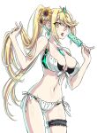 1girl adapted_costume alluring big_breasts bikini blonde_hair breasts cleavage mythra_(xenoblade) nintendo oto_nagi simple_background swimsuit white_background xenoblade_(series) xenoblade_chronicles_2 yellow_eyes