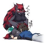 blue_eyes blush breasts brown_hair cunnilingus female hetero interspecies japanese_text kame_(3t) kame_3 kyouhei_(pokemon) male nintendo nude oral oral_sex pokemon pokemon_(game) pokemon_bw2 sex unknown_species vaginal visor_cap white_background zoroark