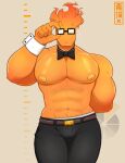 1boy 2020s 2023 2d adjusting_glasses bara black_bowtie bottomwear bowtie buff color colored digital_media_(artwork) elemental_creature elemental_humanoid fire fire_elemental glasses grillby high_res humanoid male male_nipples male_only monster monster_boy muscle muscular muscular_male nipples orange_body pants pecs pectorals rectangular_glasses shiny_body solo solo_male third-party_source topless topless_male ubecreamcake undertale undertale_(series) underwear