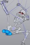  1boy 2020s 2023 alternate_version_available animated_skeleton balls blue_penis blue_testicles blush bondage bottom_sans bound bound_arms bound_legs ectopenis grey_background legs_apart male male_only mellouwana monster nude penis precum sacrum_lacing sans sans_(undertale) simple_background skeleton solid_color_background solo solo_male string submissive submissive_male sweat testicle uke_sans undead undertale undertale_(series) 