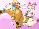  anal bow brown_fur cum eevee eeveelution forced gay male nintendo oral penis pokemon purple_cum rape smile sylveon testicles video_games white_fur 