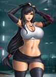 1girl armgloves big_breasts brown_eyes female_focus female_only final_fantasy final_fantasy_vii final_fantasy_vii_remake fingers flowerxl front_view high_res high_resolution indoors light-skinned_female light_skin long_hair patreon patreon_reward solo_female square_enix standing stockings tagme thick thick_legs thick_thighs tifa_lockhart topwear video_game_character white_topwear