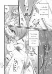  1_female 1_girl bdsm bondage bound breasts censored chastity_belt comic english_text gag gardevoir masturbation mizo_ne monochrome nintendo nipples pokemon pokephilia pussy pussy_juice standing text video_games 