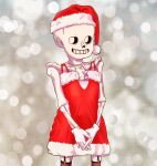 1boy 2022 2d alternate_costume animated_skeleton bare_shoulders christmas cowboy_shot crossdressing digital_media dress garter_belt gloves hands_clasped looking_at_viewer male male_only monster own_hands_together red_clothing s2ames2 sans_(undertale) santa_costume santa_hat skeleton solo_male teeth thighhighs undead undertale undertale_(series) white_gloves