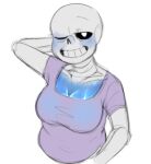  1girl 2020s 2021 2d 2d_(artwork) animated_skeleton blue_blush blue_body blue_breasts blush breasts cleavage digital_media_(artwork) ectobody ectobreasts female female_only female_sans genderswap genderswap_(mtf) hand_behind_head looking_at_viewer monster one_eye_closed rule_63 sans sans_(undertale) siiversinss simple_background skeleton smiling smiling_at_viewer solo solo_female undead undertale undertale_(series) upper_body video_games white_background wink winking winking_at_viewer 