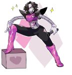  1boy 2010s 2019 2d 2d_(artwork) _zzappyy_ black_hair boots box digital_media_(artwork) footwear hair hair_over_one_eye high_heel_boots holding_microphone humanoid humanoid_robot male male_only mettaton mettaton_ex microphone pink_boots pink_high_heel_boots robot robot_boy robot_humanoid shoes simple_background solo_male sparkle sparkles undertale undertale_(series) video_game_character video_games white_background 