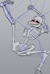  1boy 2020s 2023 alternate_version_available animated_skeleton blush bondage bottom_sans bound bound_arms bound_legs grey_background legs_apart male male_only mellouwana monster nude sacrum_lacing sans sans_(undertale) simple_background skeleton solid_color_background solo solo_male string submissive submissive_male sweat uke_sans undead undertale undertale_(series) 