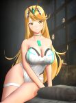  1girl 3d 3d_(artwork) alluring big_breasts bikini blobcg blonde_hair breasts core_crystal gold_eyes hips light-skinned_female light_skin long_hair looking_at_viewer mythra naughty_face nintendo one-piece_bikini swept_bangs thick_thighs thighs wide_hips xenoblade_(series) xenoblade_chronicles_2 