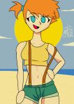  1girl artist_name beach beach_background blue_eyes female_only hand_on_own_thigh hand_on_own_waist hand_on_thigh hand_on_waist misty misty_(pokemon) pokemon pokemon_(anime) ponytail self_upload smgbullet 