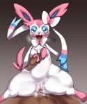 blue_eyes blush cum cum_inside digitigrade disembodied_hand drooling female hand_holding heart hetero human interspecies male nintendo penetration pokemon pokephilia pussy saliva shiron_(artist) sweat sylveon vaginal vaginal_penetration video_games wide_eyes