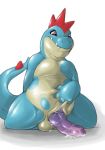  chubby croconaw fang furry kneeling narse_(artist) nintendo penis pokemon precum red_eyes smile tail uncensored 