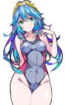 1girl bikini blue_hair breasts cleavage enpe fire_emblem_awakening fire_emblem_heroes lucina lucina_(fire_emblem) nintendo one-piece_swimsuit posing tiara