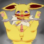  anus bdsm blush bondage bound censored cum erection jolteon knot lying male okunawa open_mouth penis pokemon purple_eyes solo tears testicles tooth 