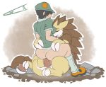 ass bottomless breasts classified-crud claws closed_eyes clothed clothing female half-dressed hat headgear hetero human interspecies male nintendo penetration penis plain_background pokemon sandslash sex shirt vaginal vaginal_penetration video_games