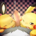  blush closed_eyes cum dedenne duo electricity looking_at_viewer male nintendo orgasm penis pikachu pokemon rubbing_cheek sex siohara tapering_penis video_games 