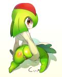 1girl anthro anthrofied anus ass blush censored decensor_request flat_chest* flat_chested furry green_hair green_skin humanization humanized kirlia kneeling muraachi muraachi2gou nintendo nipples pokemon pussy pussy_juice short_hair small_breasts spanked two-tone_skin white_skin yellow_sclera