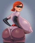  bodysuit brown_eyes brown_hair disney gigantic_ass gigantic_breasts helen_parr hourglass_figure looking_back mask superbustycartoon the_incredibles 