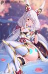  1girl alluring high_res in_water leotard lily_pad nia nia_(blade)_(xenoblade) nia_(xenoblade) nintendo silver_hair small_breasts xenoblade_(series) xenoblade_chronicles_2 yellow_eyes z-ki 