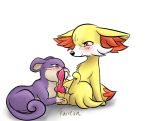 blush canine female fennec fennekin fox hetero knot male nintendo open_mouth oral penis pokemon pussy testicles video_games white_background yellow