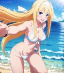 1girl alice_schuberg alluring beach big_breasts bikini blonde_hair blue_eyes blue_sky cleavage ocean spairk1313 sword_art_online