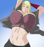 1girl abs big_breasts blonde_hair blue_eyes bob_cut breasts clothed_female clothing female_focus female_only fully_clothed looking_at_viewer mature mature_female naruto naruto_shippuden samui short_hair solo_female solo_focus tagme tenchizone